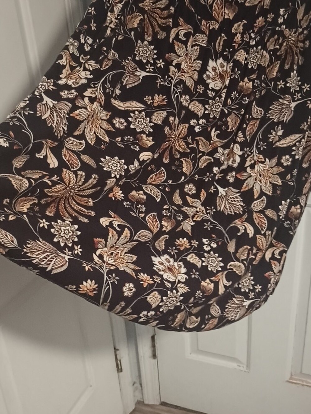 BloomChic Black Floral Midi Dress with Tan and Cream Accents - Picture 5 of 6